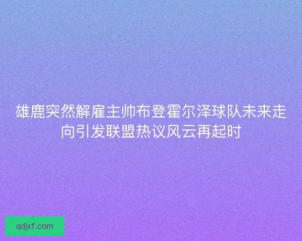 雄鹿突然解雇主帅布登霍尔泽球队未来走向引发联盟热议风云再起时